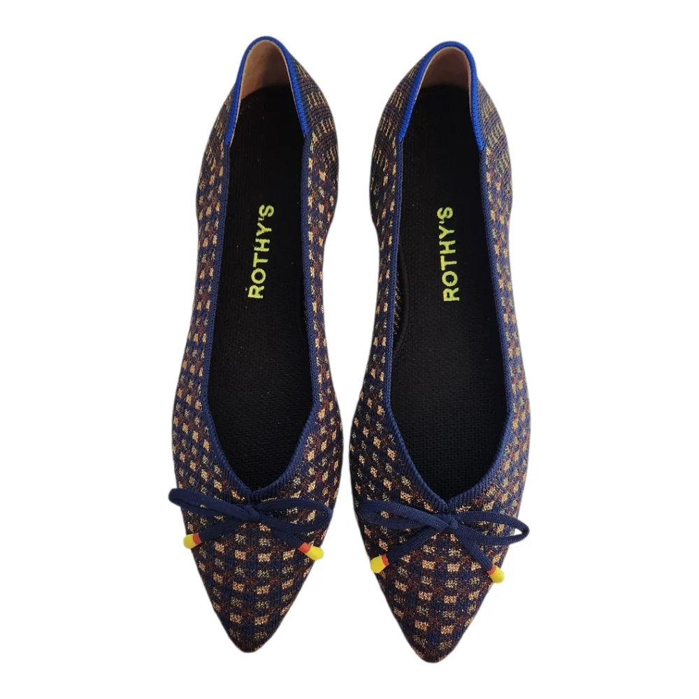 NEW Rothy's Evening The Bow Metallic Knit Pointed Toe Ballet Flat Size 8